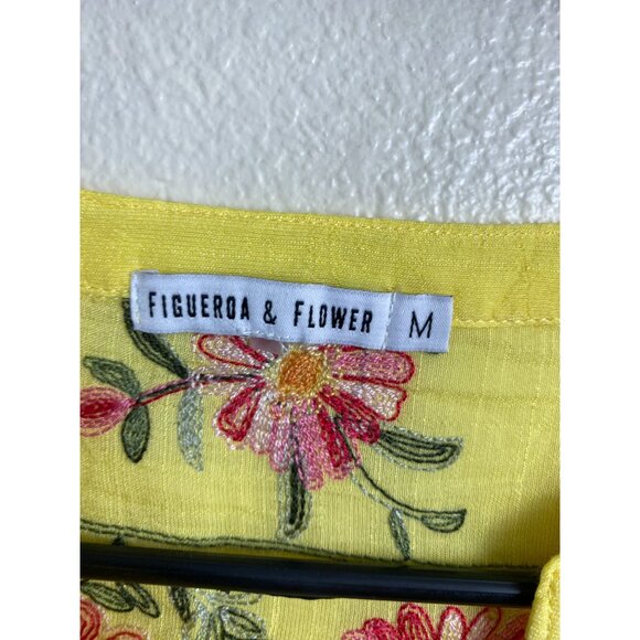 Figueroa‎ & Flowers Women Yellow Flower Long Sleeve Boho Top Size Medium Peasant - Picture 3 of 12